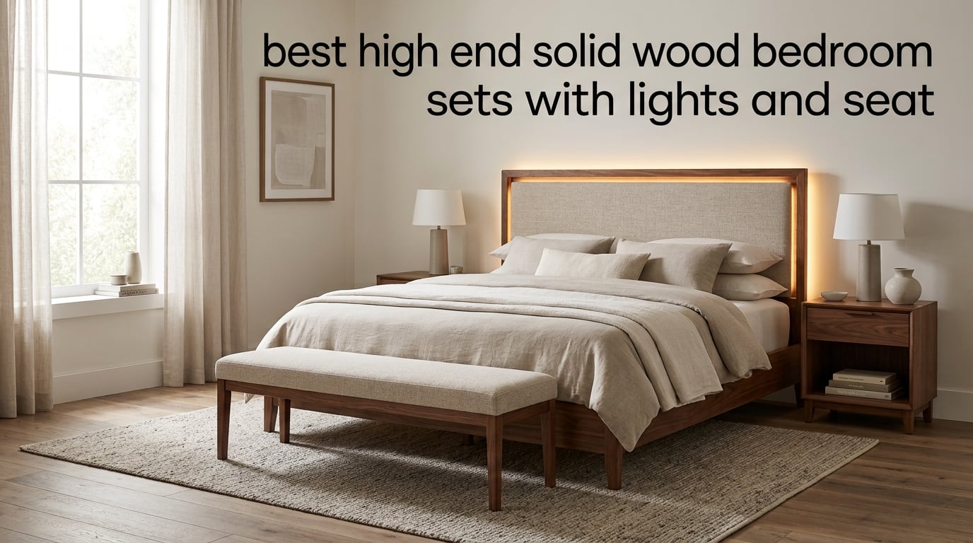 best high end solid wood bedroom sets with lights and seat
