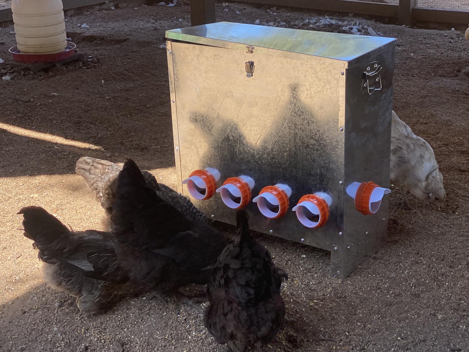 Automatic Chicken Feeder No Waste Metal Poultry Feeder Large Capacity 85 lbs for Chickens, Geese, Ducks, Turkeys, Quails (6-Port) customer photo 1