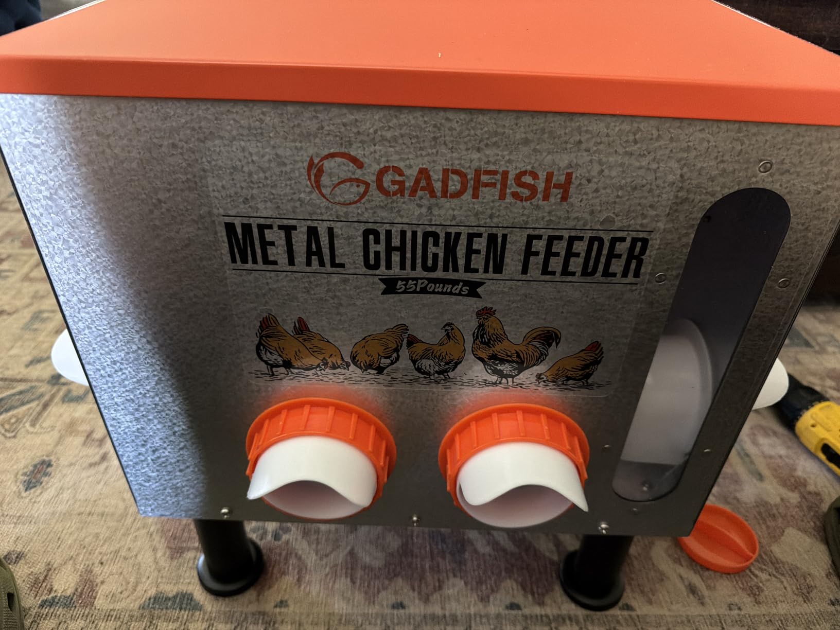 GADFISH 55LBS Large Capacity Automatic Chicken Feeder - Upgraded Window Design Allows Viewing of Feed Conditions, 8 Feeding Ports, Anti-Waste Design, Height-Adjustable Legs & Secure customer photo 1