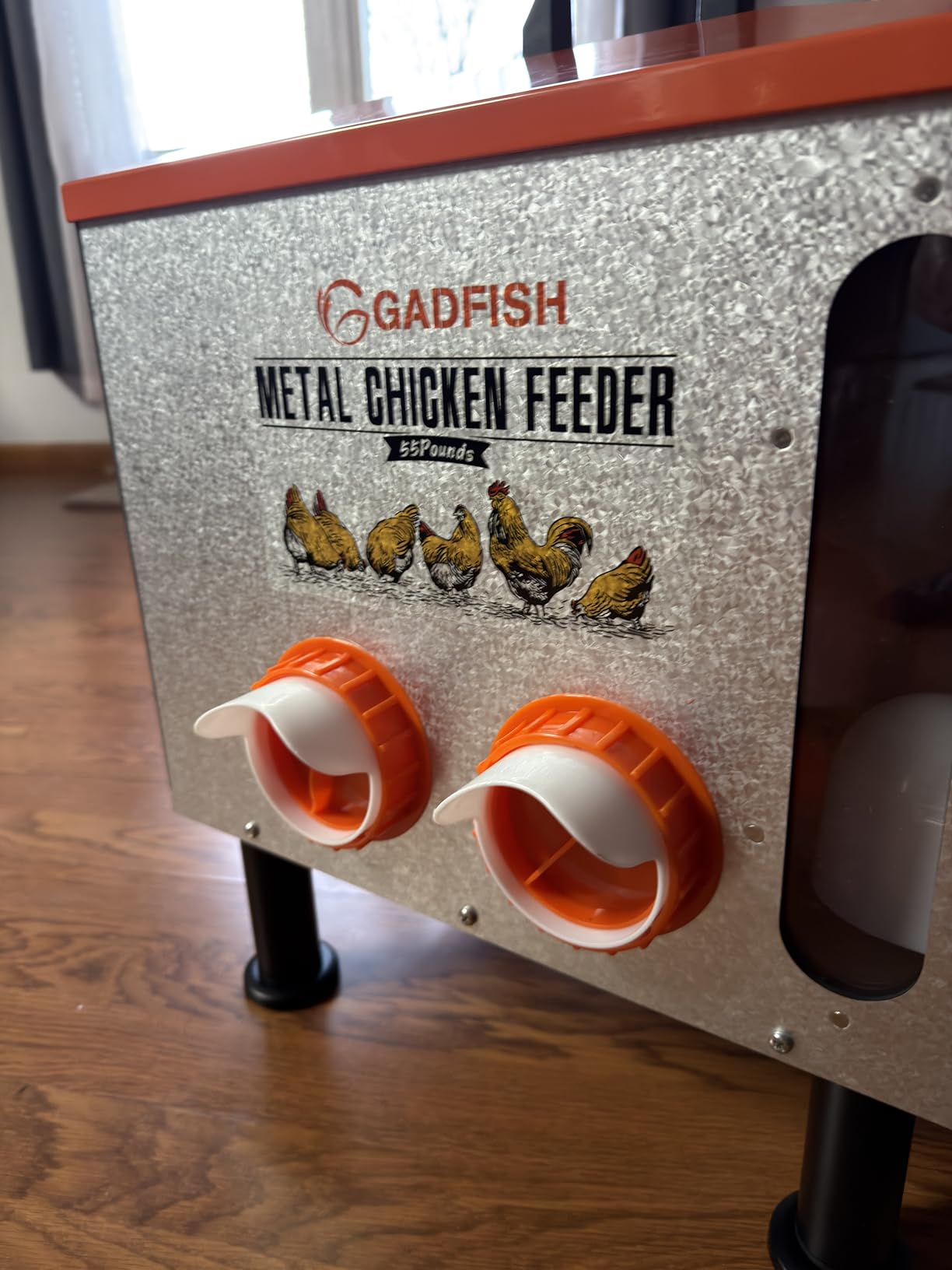GADFISH 55LBS Large Capacity Automatic Chicken Feeder - Upgraded Window Design Allows Viewing of Feed Conditions, 8 Feeding Ports, Anti-Waste Design, Height-Adjustable Legs & Secure customer photo 2
