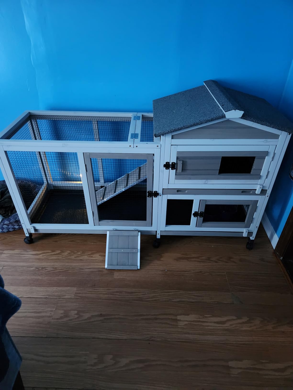 Large Rabbit Hutch Outdoor Indoor Bunny Hutch with Double Runs on Wheels customer photo 1