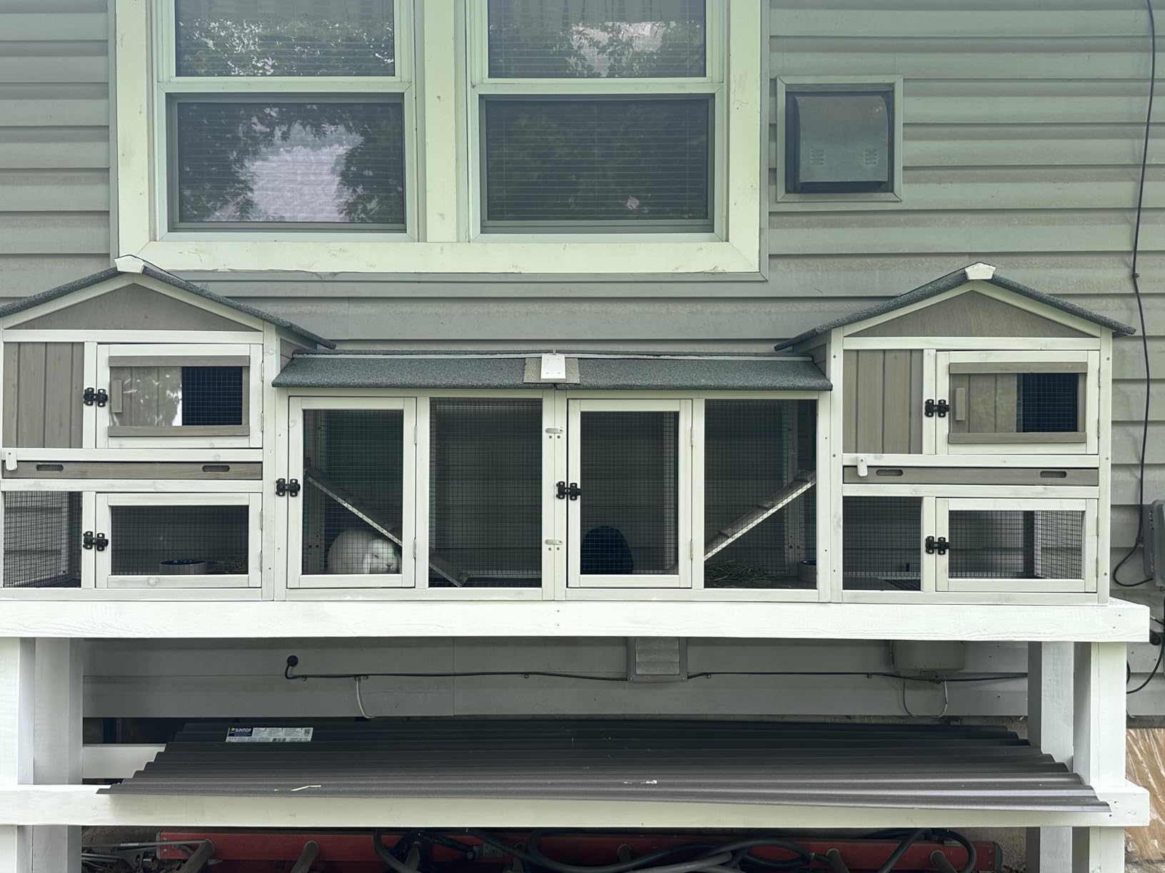 Large Rabbit Hutch Outdoor Indoor Bunny Hutch with Double Runs on Wheels customer photo 2